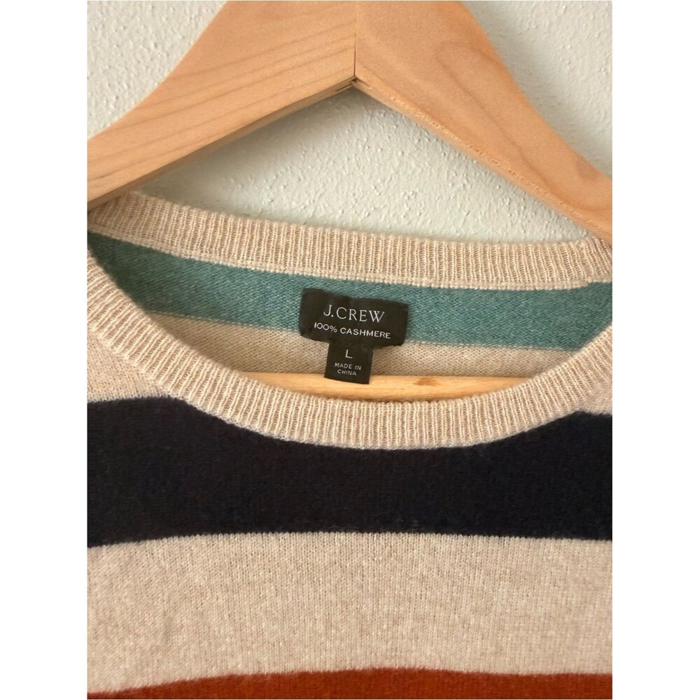 J. Crew Multicolor Striped Crewneck Sweater - 100 cashmere size L EUC - Picture 2 of 6